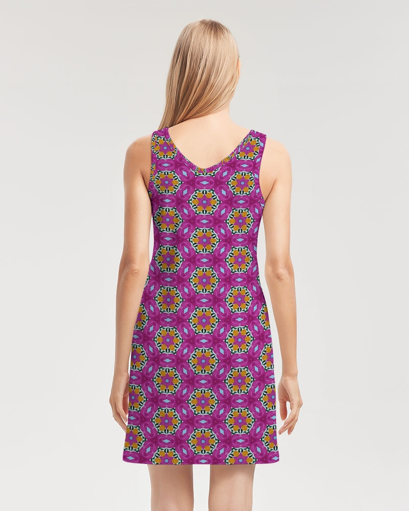Give Love Women's All-Over PrintRib Knit V Neck Mini Dress