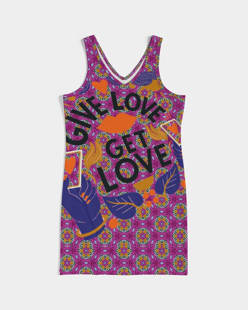 Give Love Women's All-Over PrintRib Knit V Neck Mini Dress