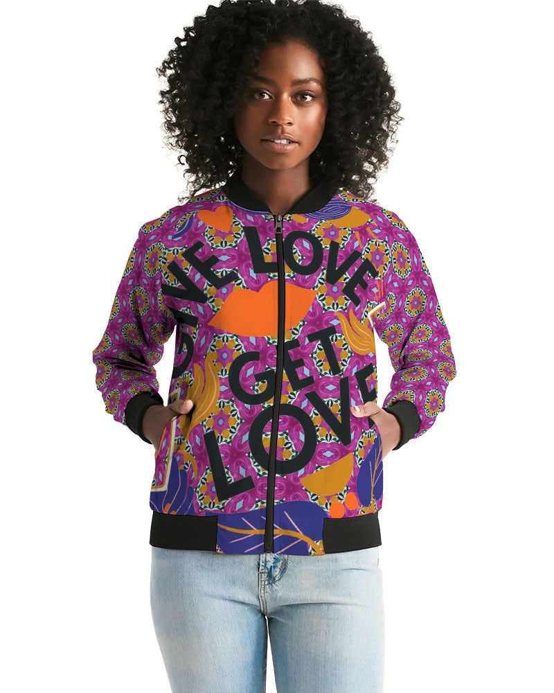 Give Love Women's All-Over Print Bomber Jacket