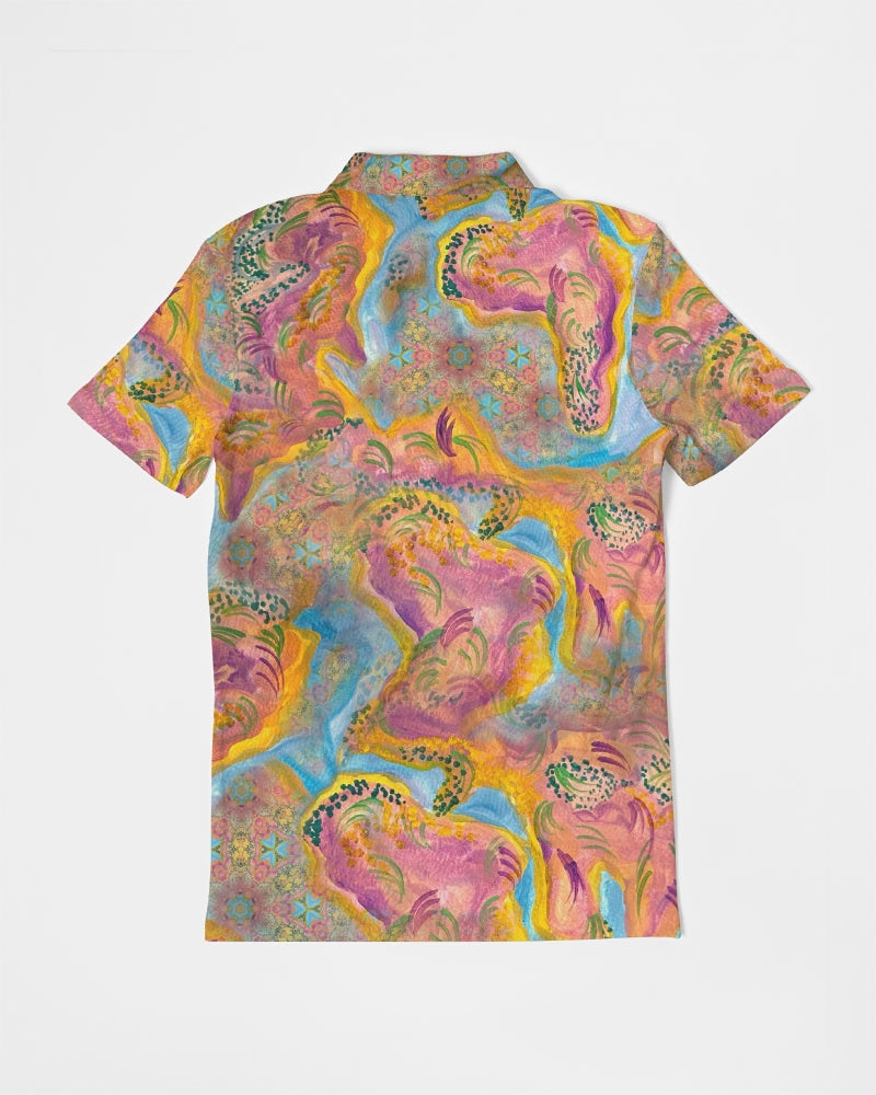Around the world Men's All-Over Print Slim Fit Short Sleeve Polo