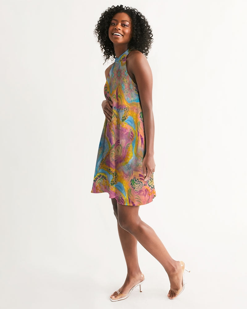Around the world Women's All-Over Print Halter Dress