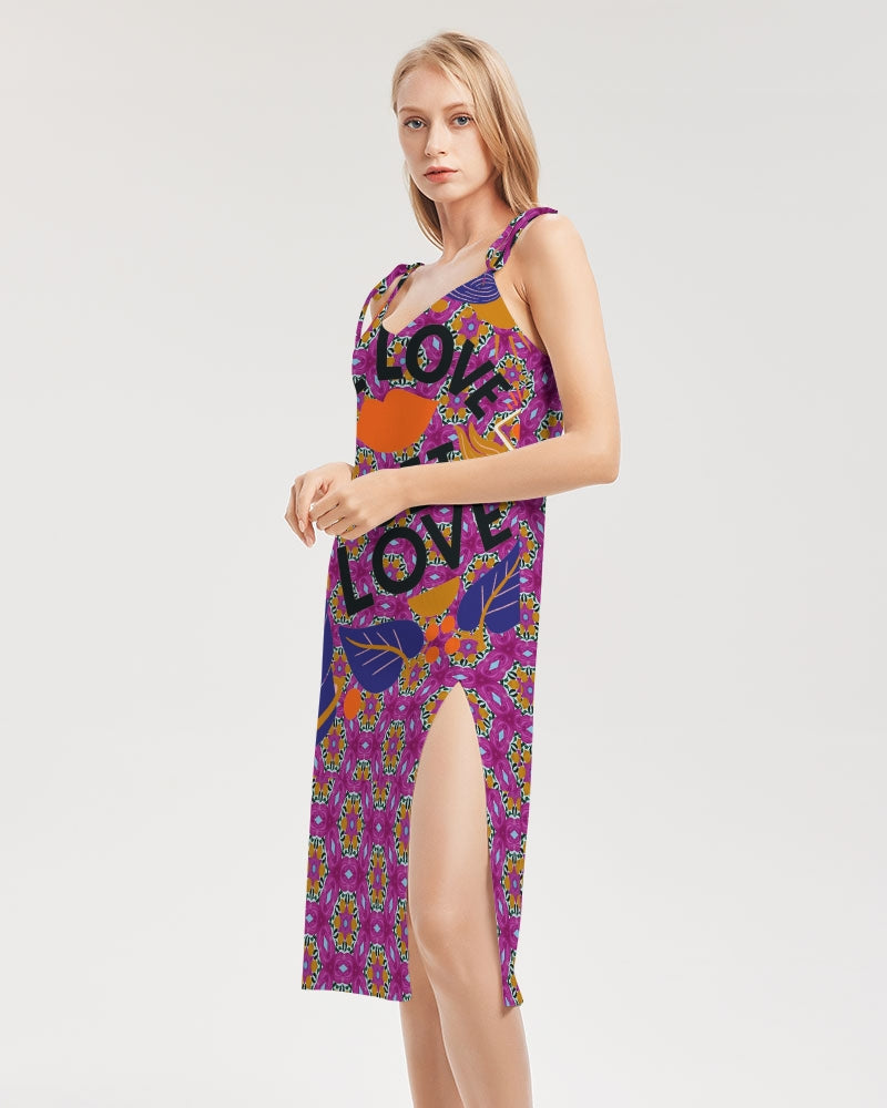 Give Love Women's All-Over Print Tie Strap Split Dress