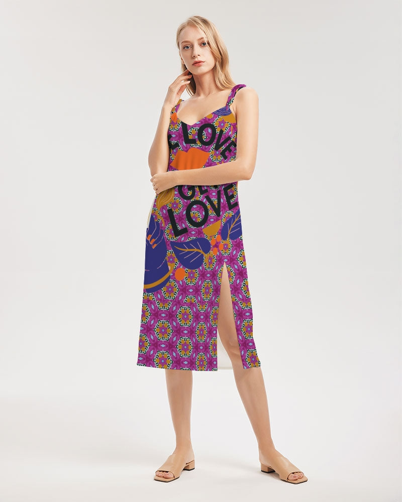 Give Love Women's All-Over Print Tie Strap Split Dress