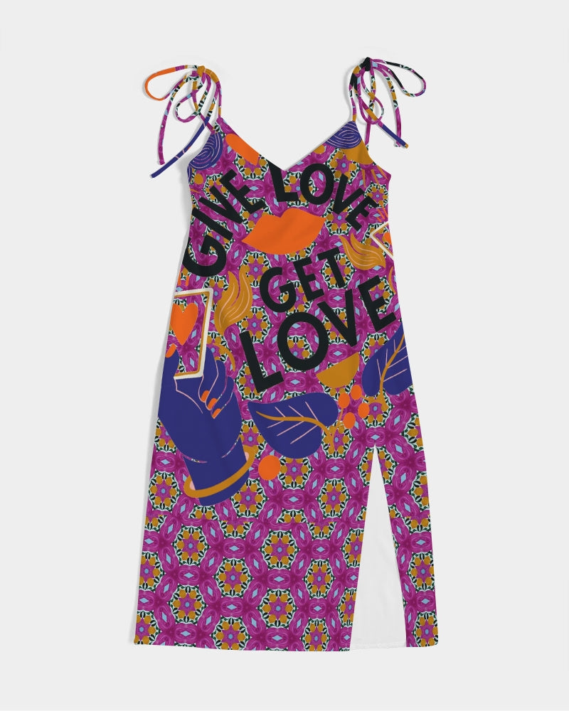 Give Love Women's All-Over Print Tie Strap Split Dress