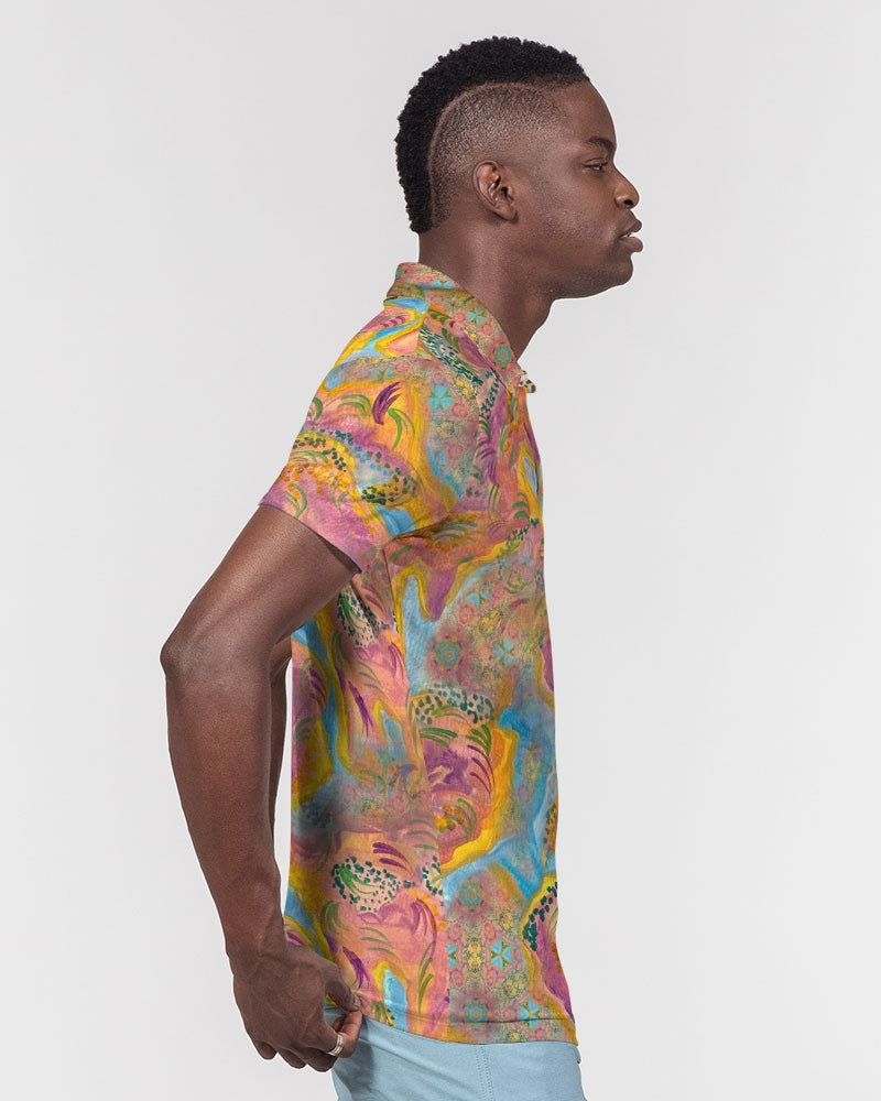 Around the world Men's All-Over Print Slim Fit Short Sleeve Polo