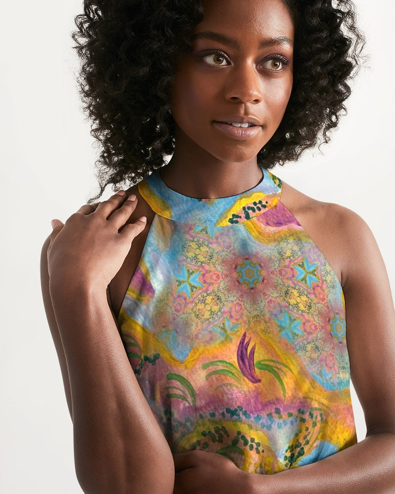 Around the world Women's All-Over Print Halter Dress