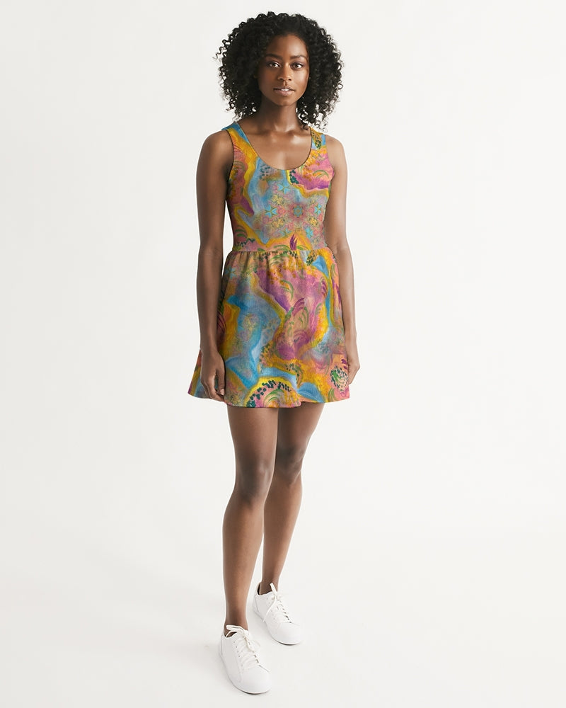 Around the world Women's All-Over Print Scoop Neck Skater Dress