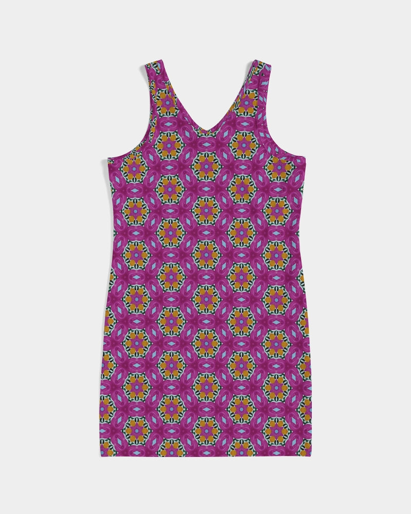 Give Love Women's All-Over PrintRib Knit V Neck Mini Dress