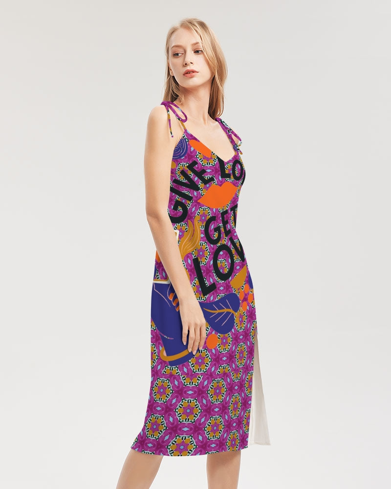 Give Love Women's All-Over Print Tie Strap Split Dress