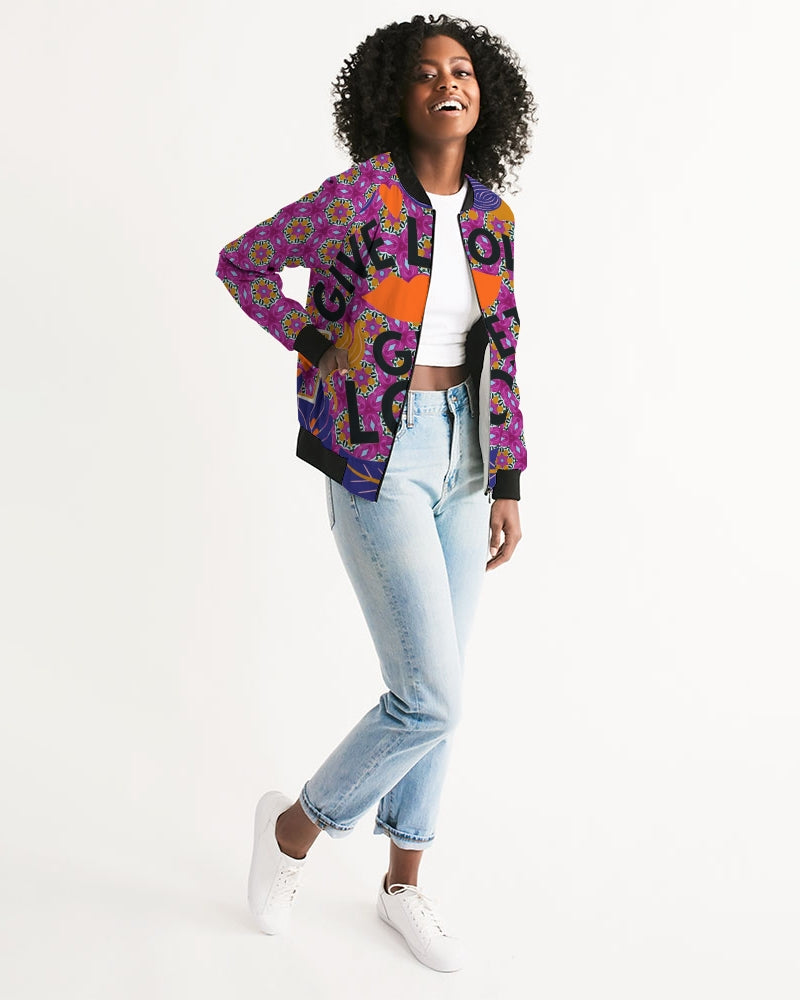 Give Love Women's All-Over Print Bomber Jacket