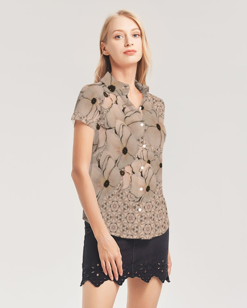 Blossoms Women's All-Over Print Short Sleeve Button Up