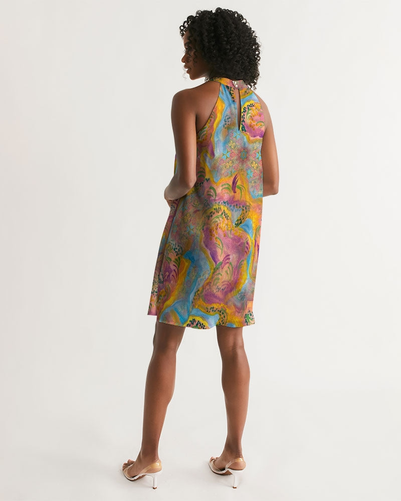 Around the world Women's All-Over Print Halter Dress