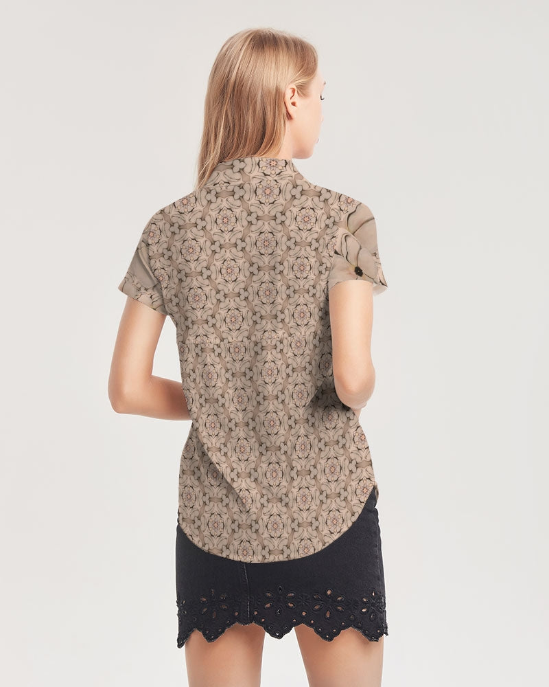 Blossoms Women's All-Over Print Short Sleeve Button Up