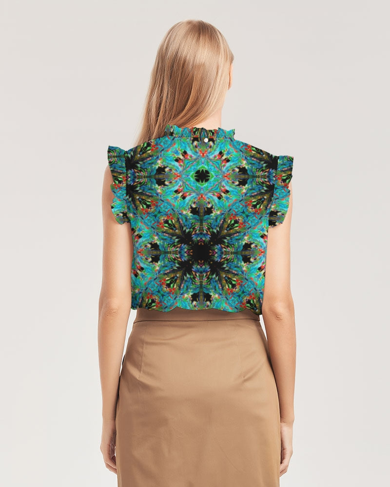 Turquoise Palm Women's Ruffle Sleeve Top