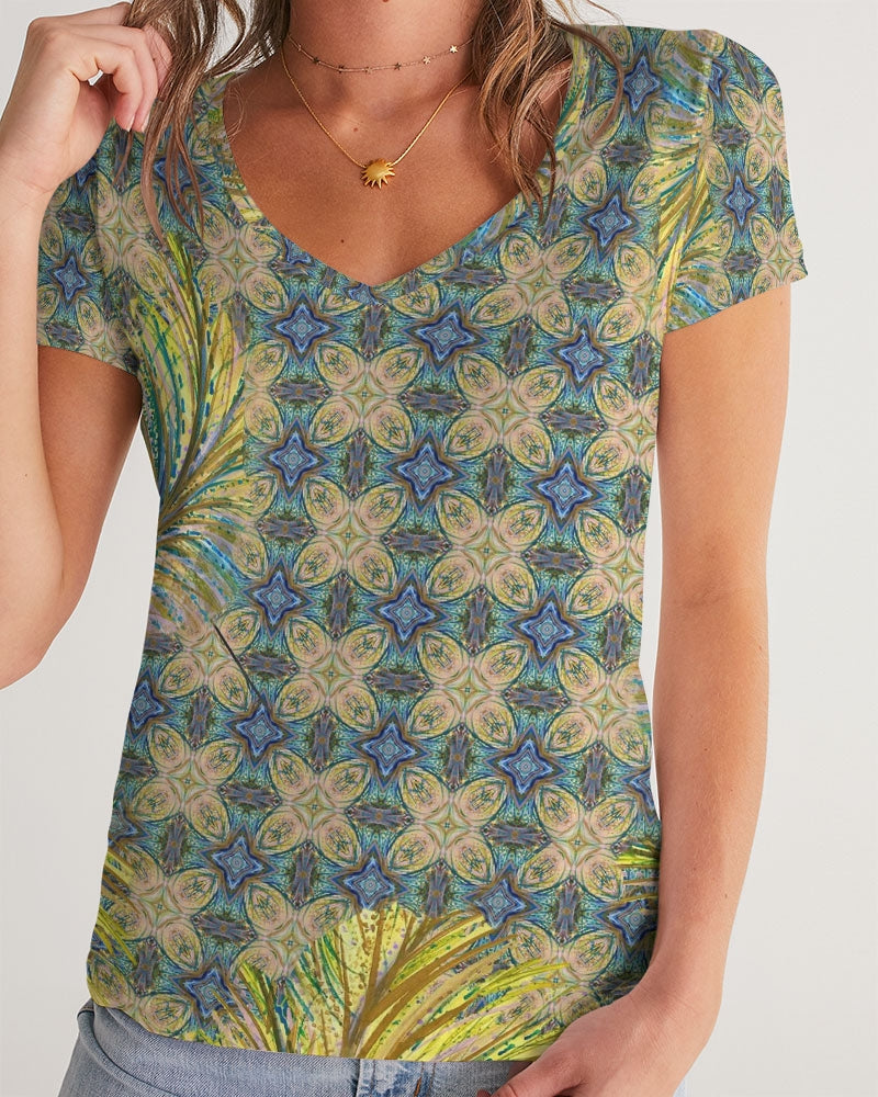 Yellow Wisps Mosaic Women's V-Neck Tee