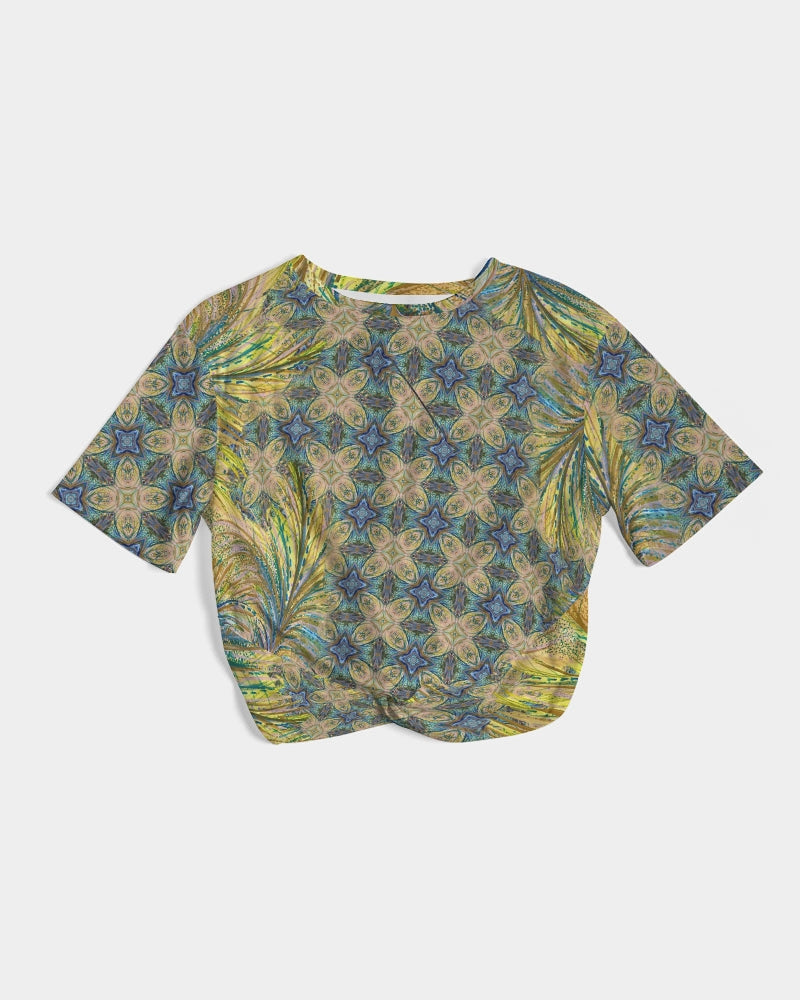 Yellow Wisps Mosaic Women's Twist-Front Cropped Tee
