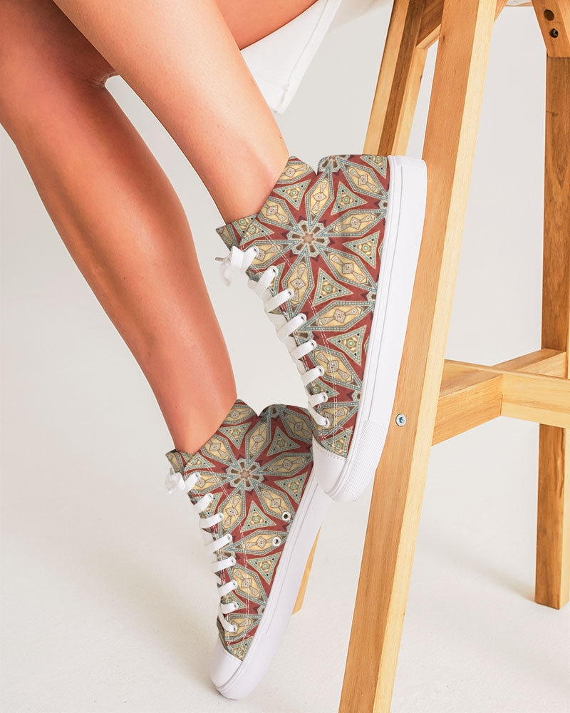 Red Geometric Stars Women's Hightop Canvas Shoe