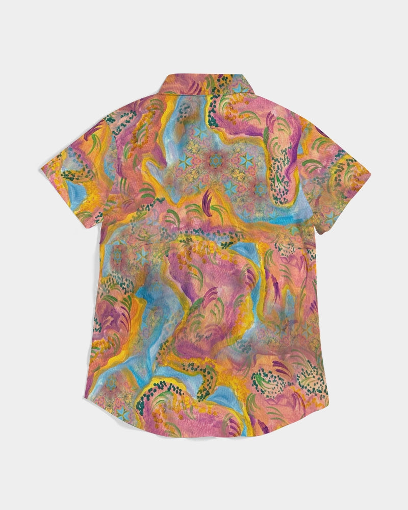 Around the world Women's Short Sleeve Button Up
