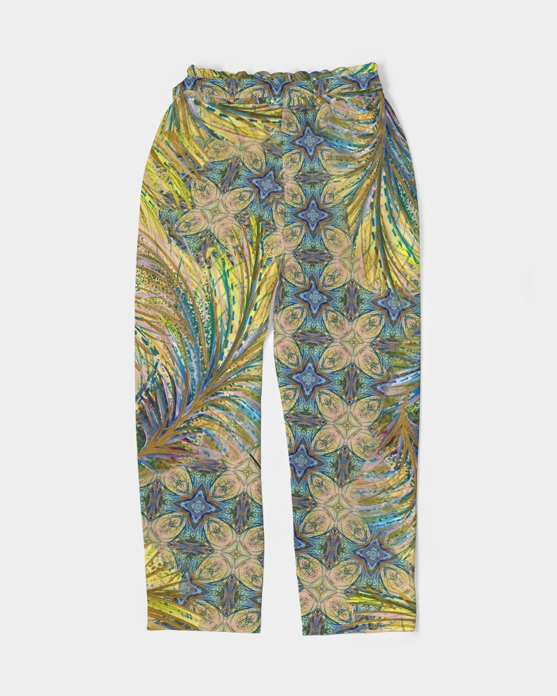 Yellow Wisps Mosaic Women's Belted Tapered Pants