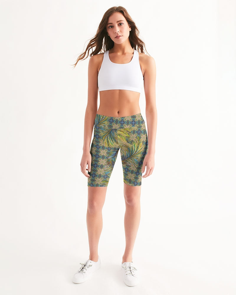 Yellow Wisps Mosaic Women's Mid-Rise Bike Shorts
