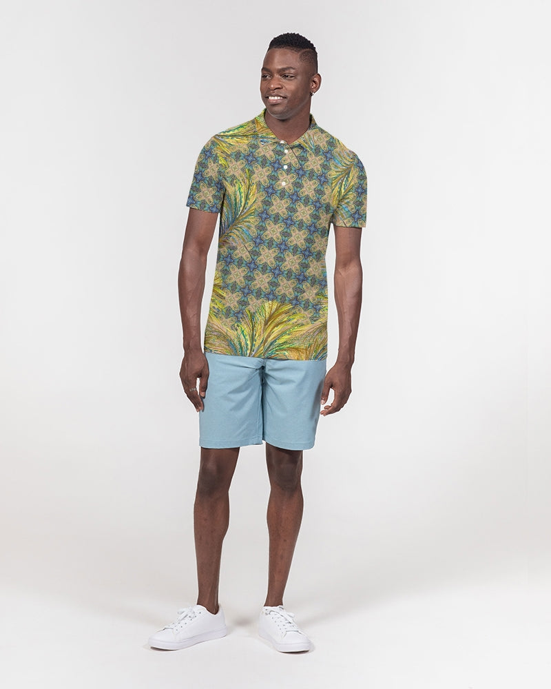 Yellow Wisps Mosaic Men's Slim Fit Short Sleeve Polo