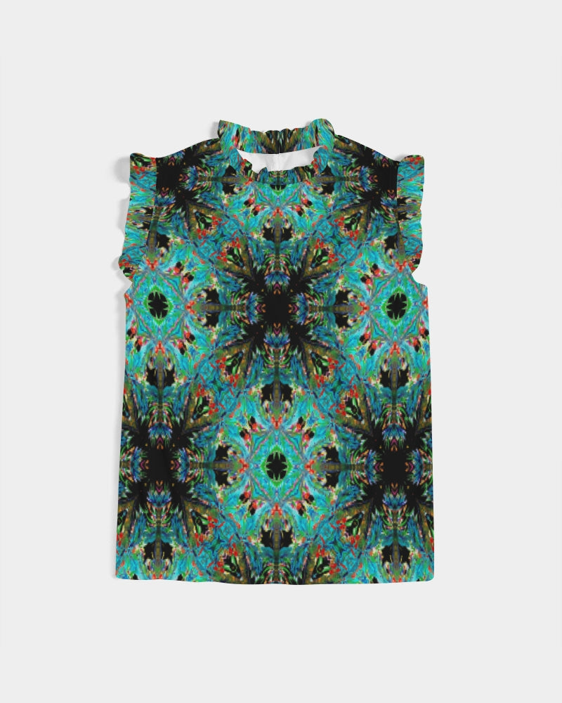 Turquoise Palm Women's Ruffle Sleeve Top