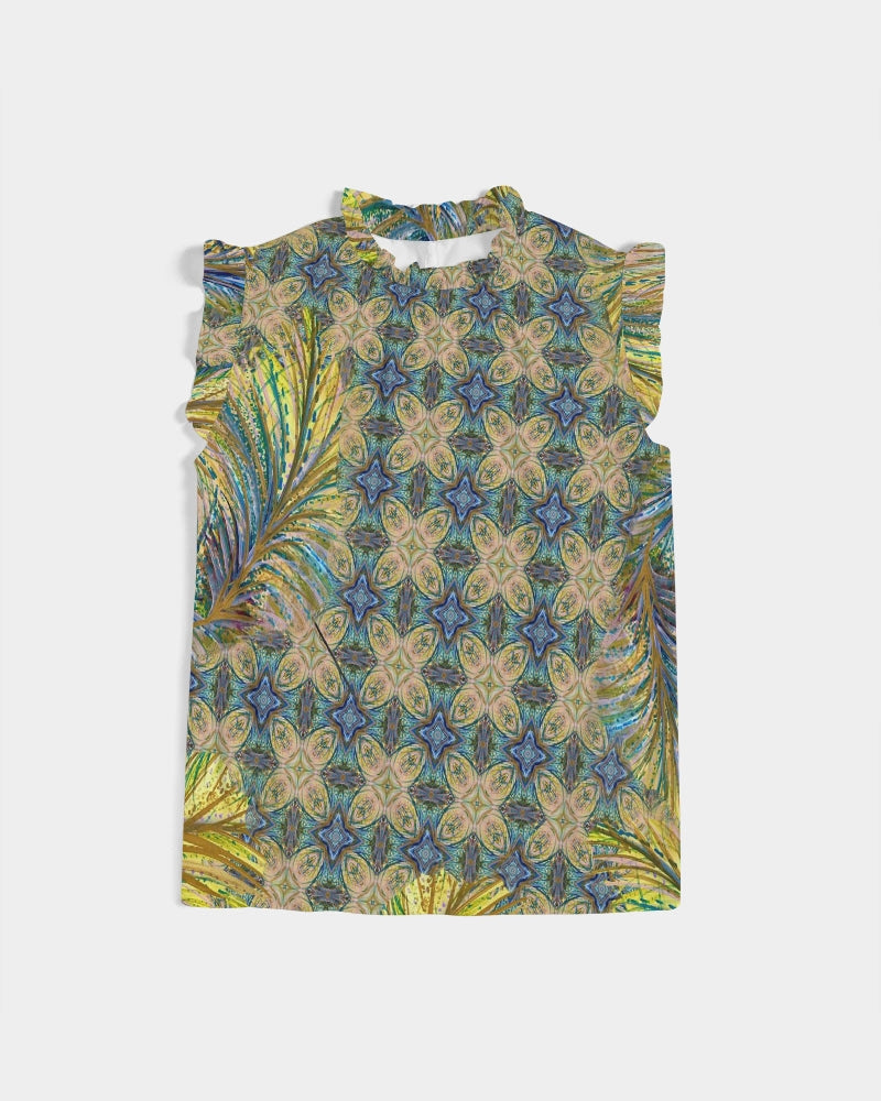 Yellow Wisps Mosaic Women's Ruffle Sleeve Top