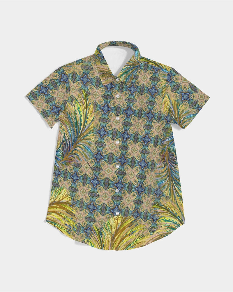 Yellow Wisps Mosaic Women's Short Sleeve Button Up