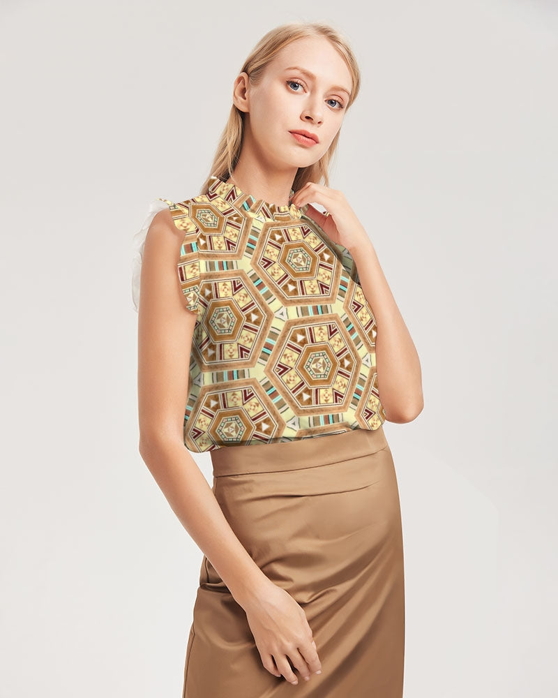 Middle Eastsern Mosaic Women's Ruffle Sleeve Top