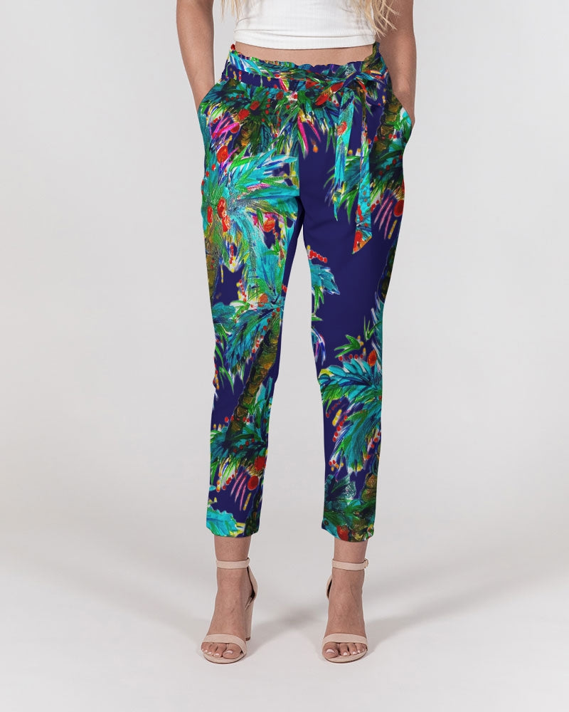 Palm Tree Oasis Women's Belted Tapered Pants