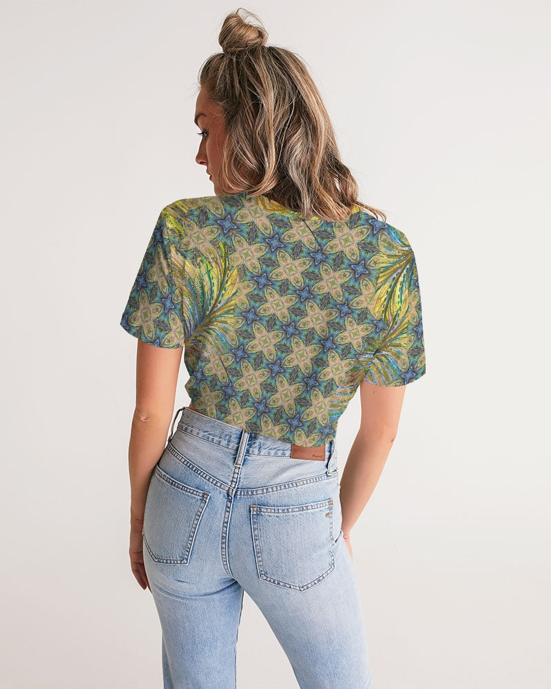 Yellow Wisps Mosaic Women's Twist-Front Cropped Tee