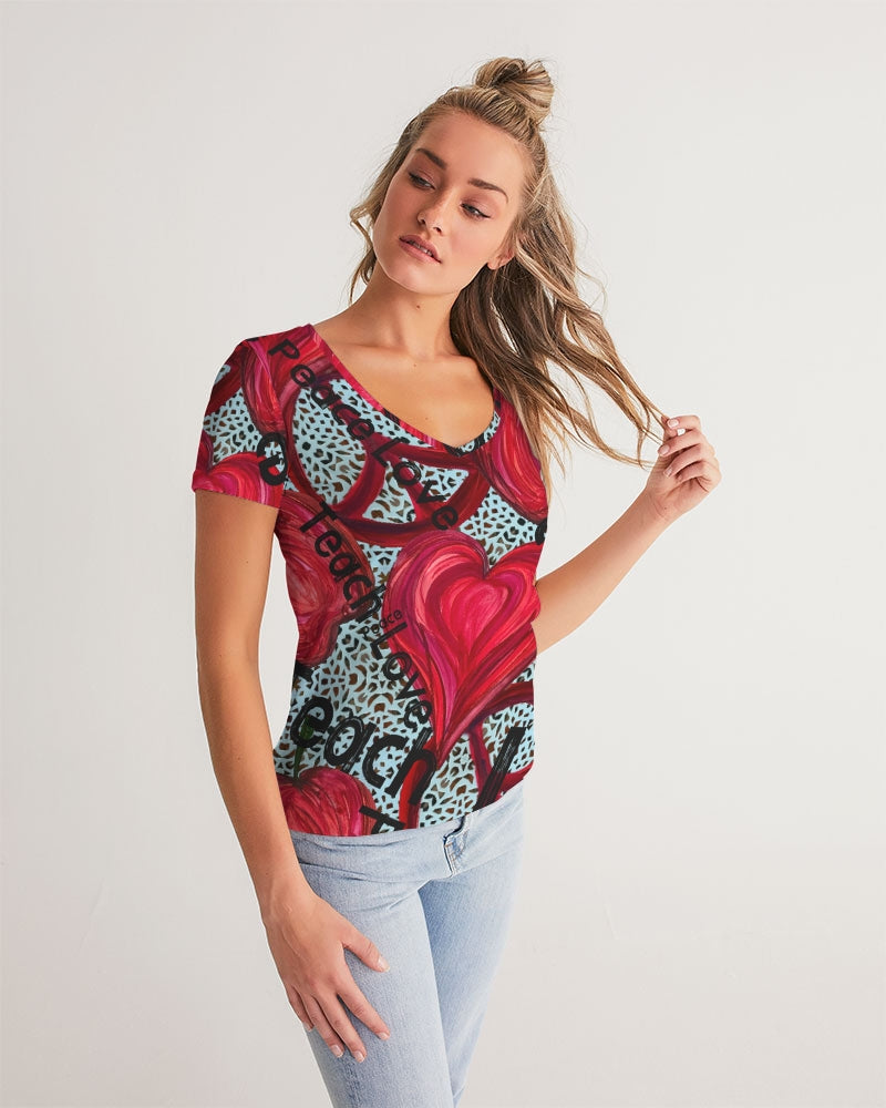 Love, Peace, Teach Women's V-Neck Tee