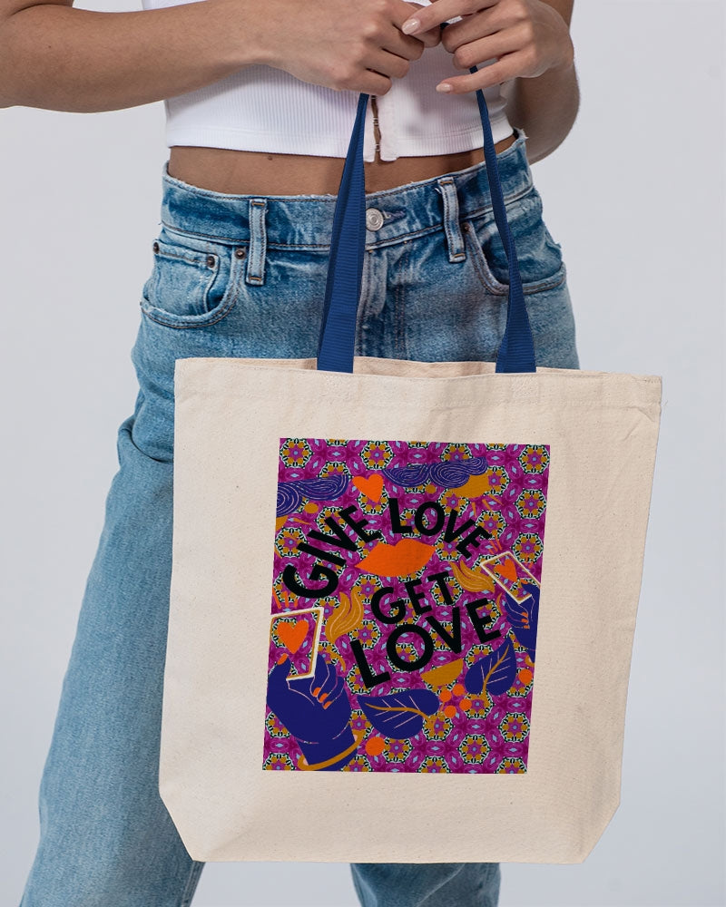 Give Love Canvas Tote with Contrast-Color Handles | Q-Tees