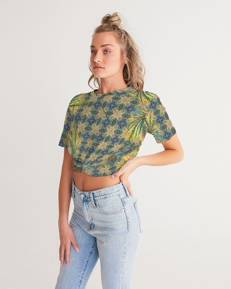 Yellow Wisps Mosaic Women's Twist-Front Cropped Tee