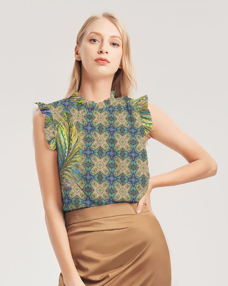Yellow Wisps Mosaic Women's Ruffle Sleeve Top