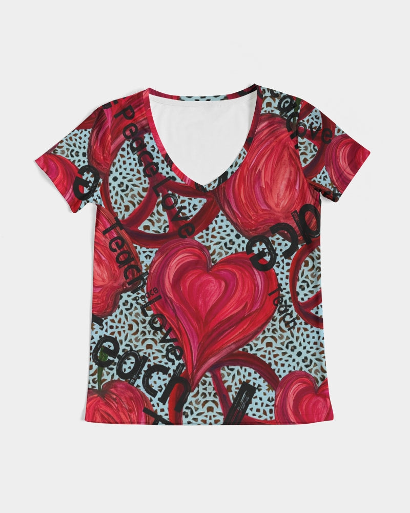 Love, Peace, Teach Women's V-Neck Tee