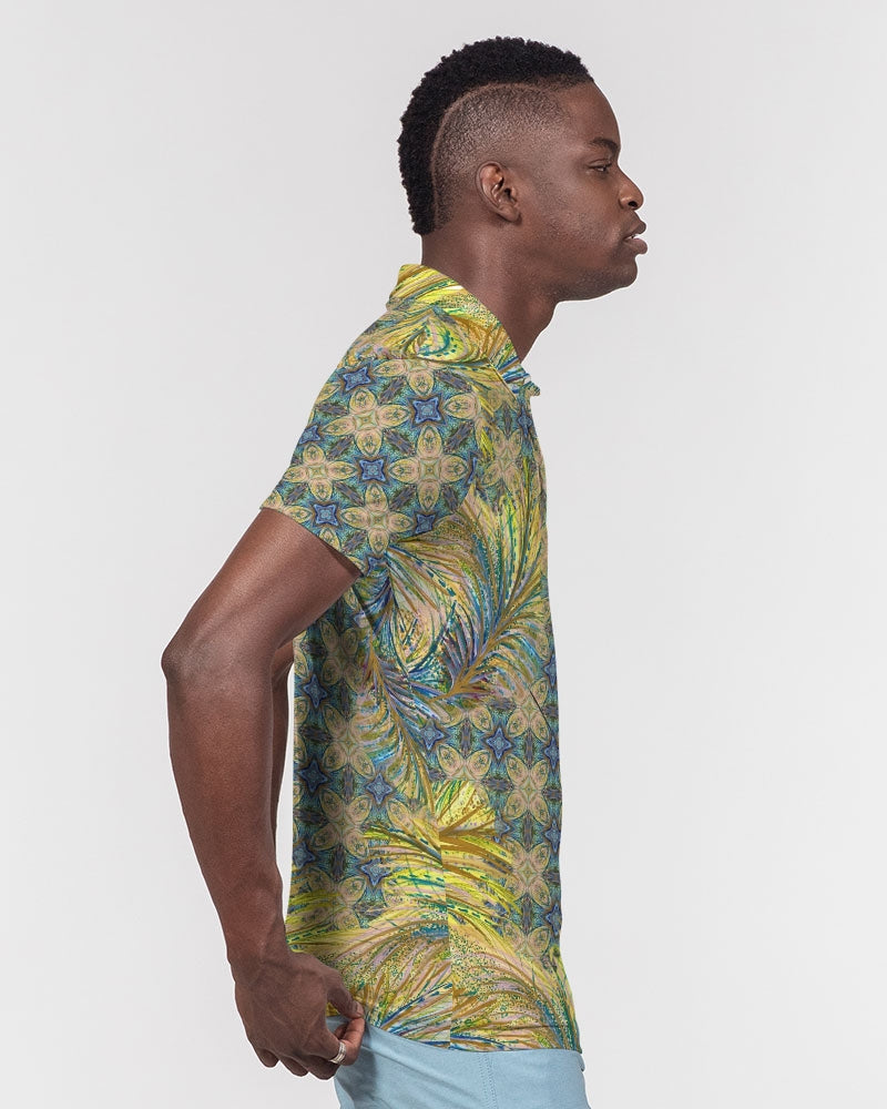 Yellow Wisps Mosaic Men's Slim Fit Short Sleeve Polo
