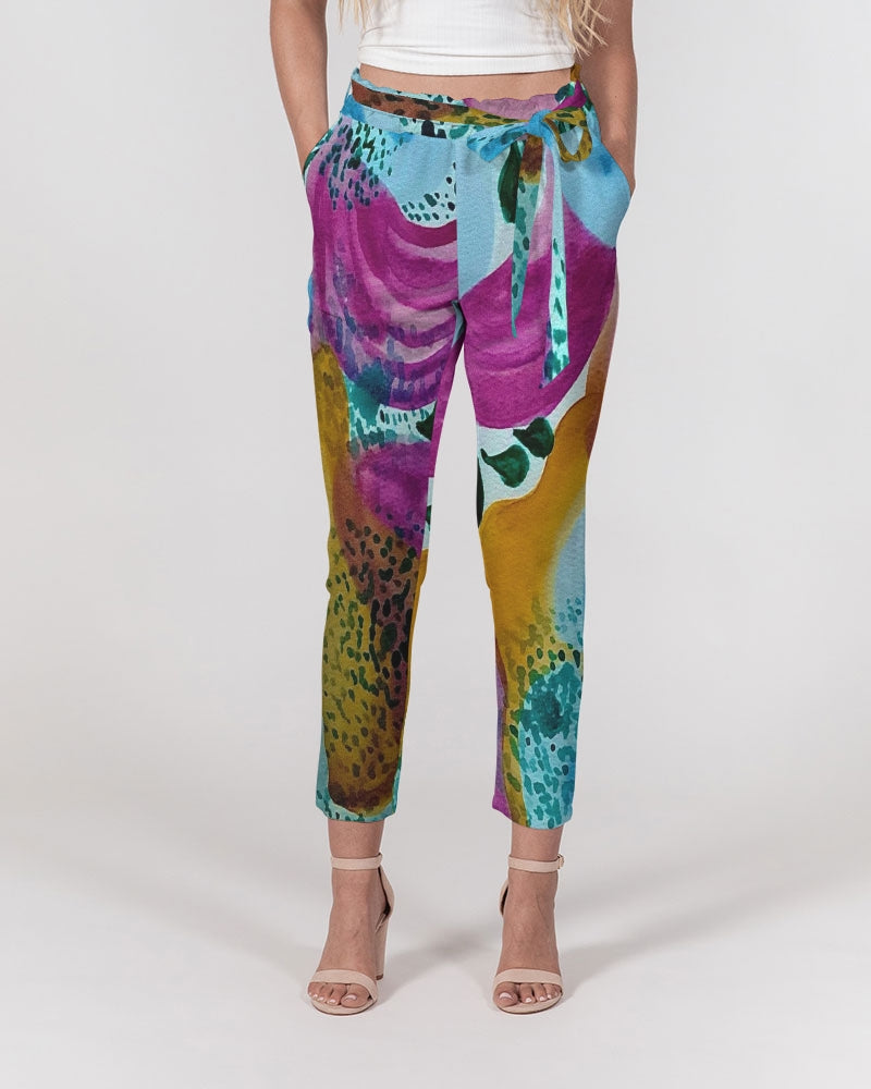 Watercolor Wonderland Women's Belted Tapered Pants