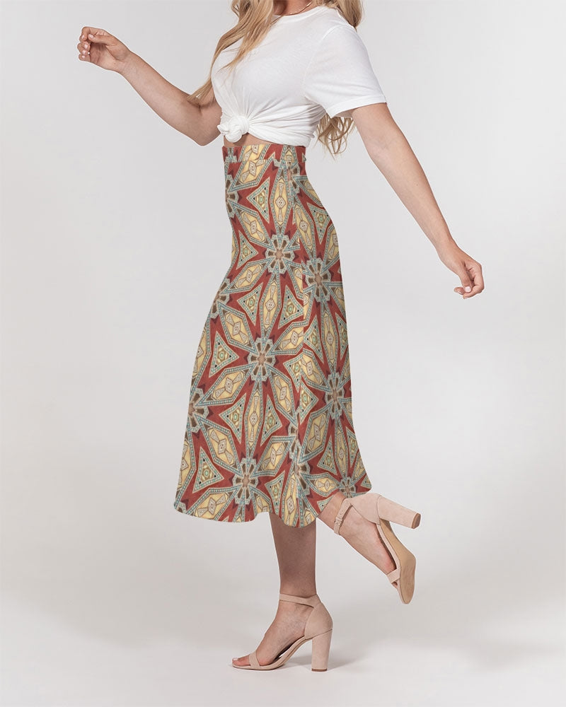 Red Geometric Stars Women's A-Line Midi Skirt