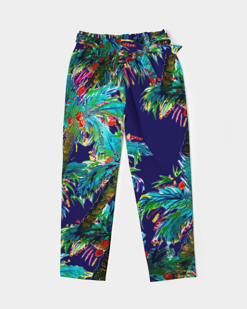 Palm Tree Oasis Women's Belted Tapered Pants