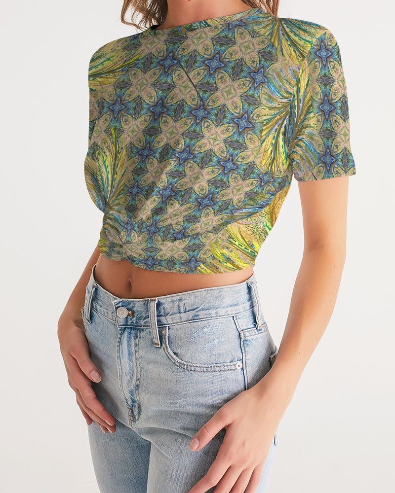 Yellow Wisps Mosaic Women's Twist-Front Cropped Tee
