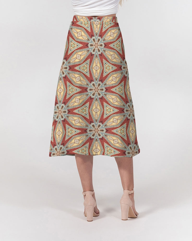 Red Geometric Stars Women's A-Line Midi Skirt