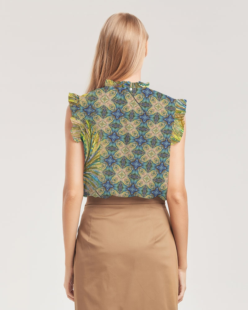 Yellow Wisps Mosaic Women's Ruffle Sleeve Top