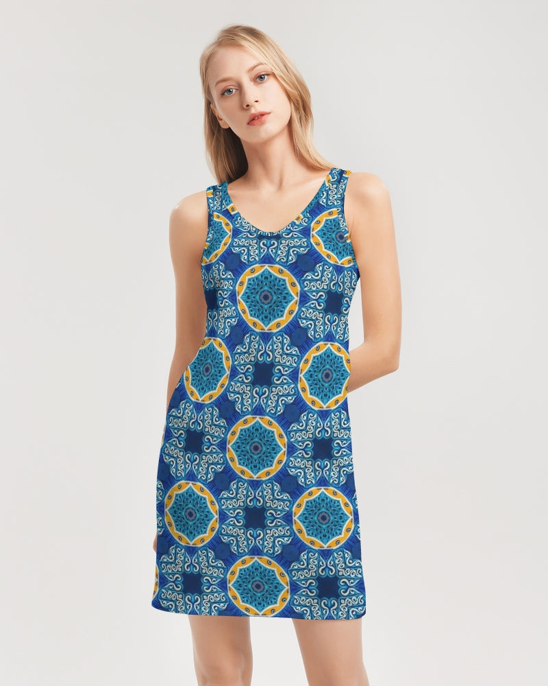 Blue Mosaic Women's Rib Knit V Neck Mini Dress