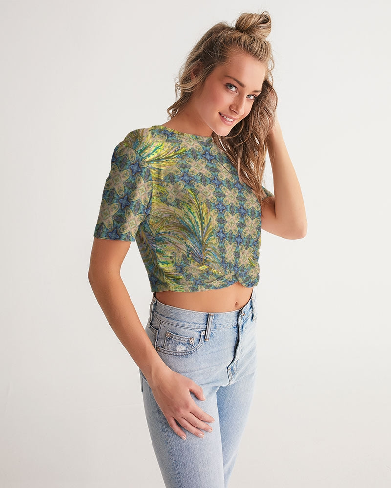 Yellow Wisps Mosaic Women's Twist-Front Cropped Tee