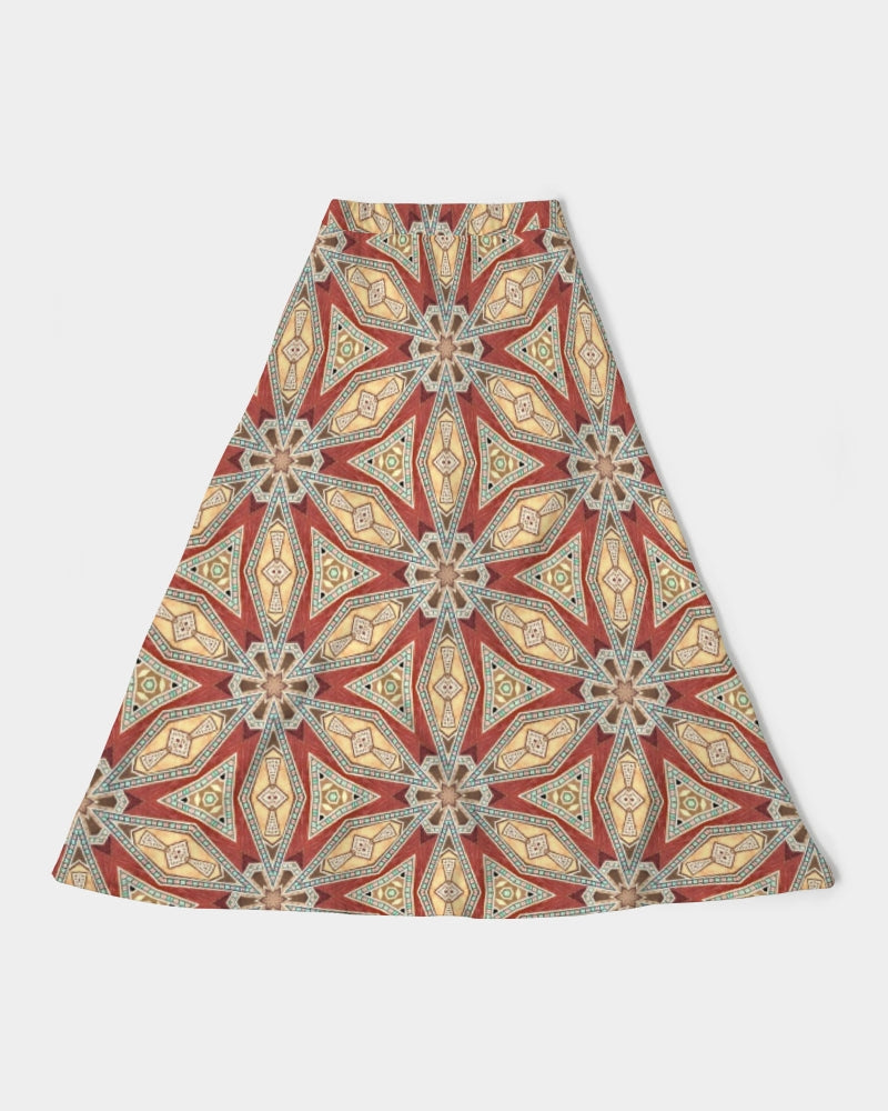 Red Geometric Stars Women's A-Line Midi Skirt