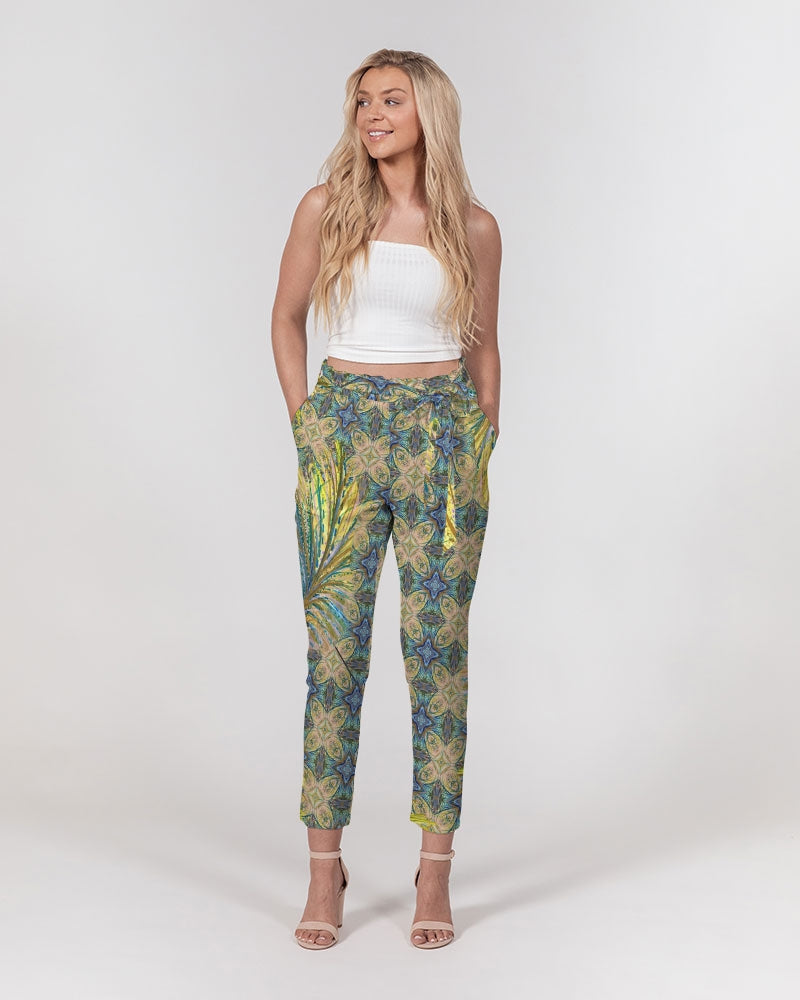 Yellow Wisps Mosaic Women's Belted Tapered Pants