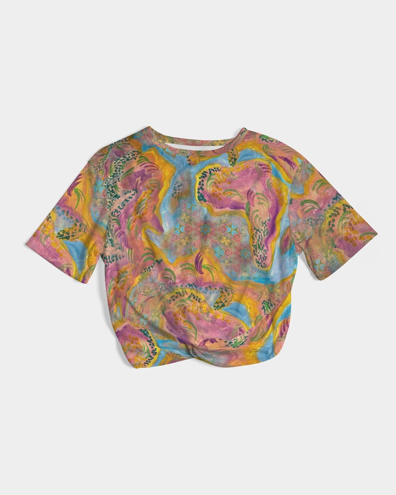 Around the world Women's Twist-Front Cropped Tee