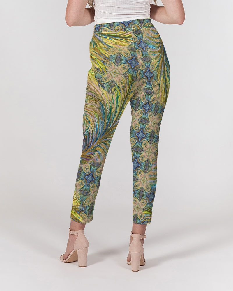 Yellow Wisps Mosaic Women's Belted Tapered Pants