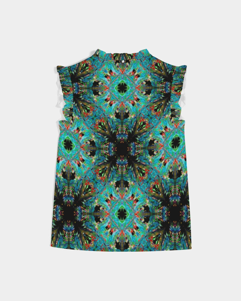 Turquoise Palm Women's Ruffle Sleeve Top